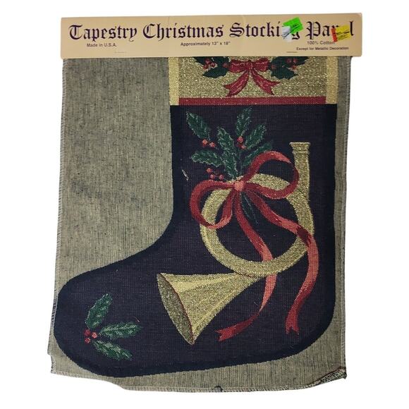 Vintage Tapestry Christmas Stocking Panel – Horn & Holly Design - Picture 1 of 3